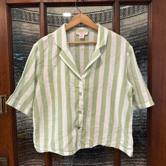 Sincerely Jules Mint Green and White Striped Button Down Shirt 100% cotton - Picture 1 of 5